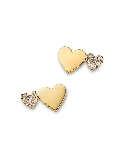 Zoe Chicco 14K Yellow Gold Midi Bitty Symbols Diamond Double Heart Stud Earrings