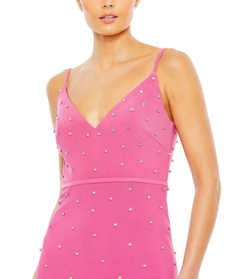 Rhinestone Embellished V-Neck Gown