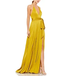 Mac Duggal Charmeuse Halter Strap Soft Tie Waist Gown