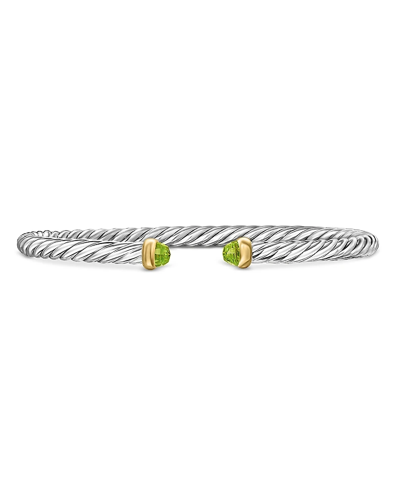 David Yurman Sterling Silver & 14K Yellow Gold Cable Flex Peridot Bracelet, 4mm