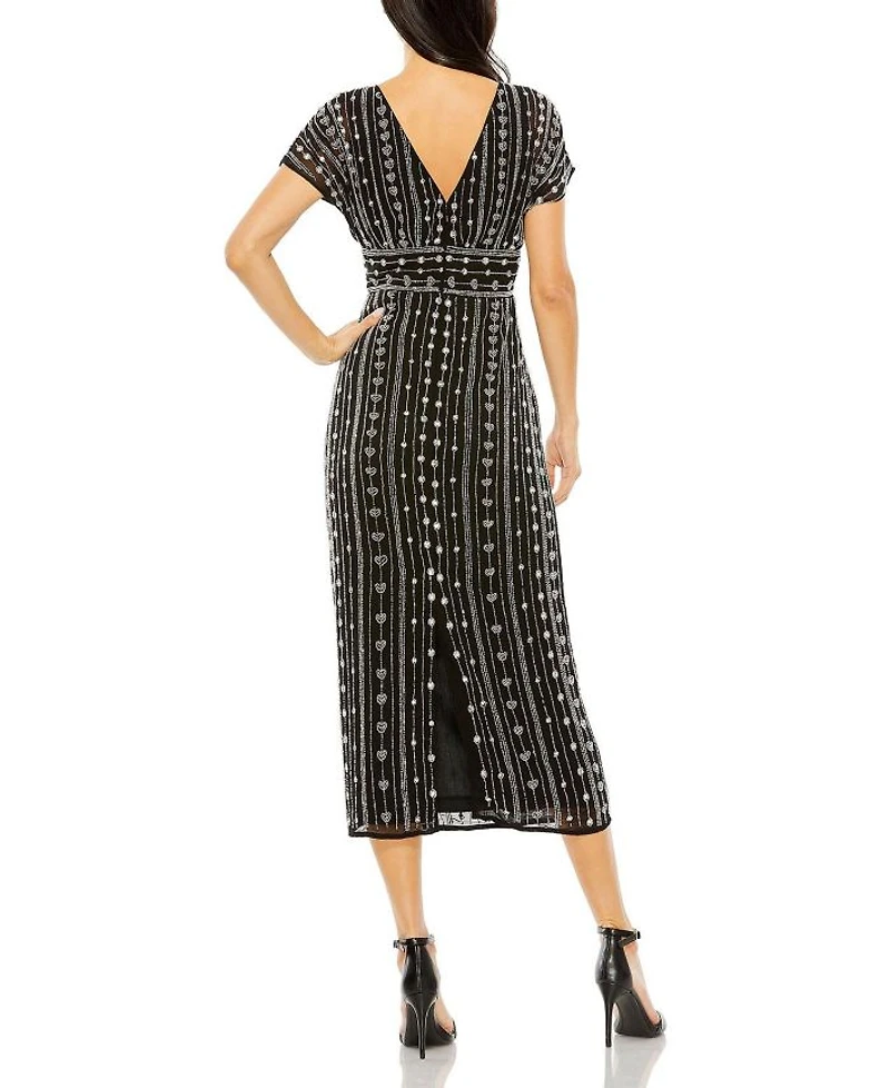 Beaded Cap Sleeve Column Midi Dress