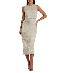 Mac Duggal Sleeveless High Neck Beaded Mini Sheath Dress