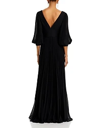Chiffon Pleated V Neck Gown