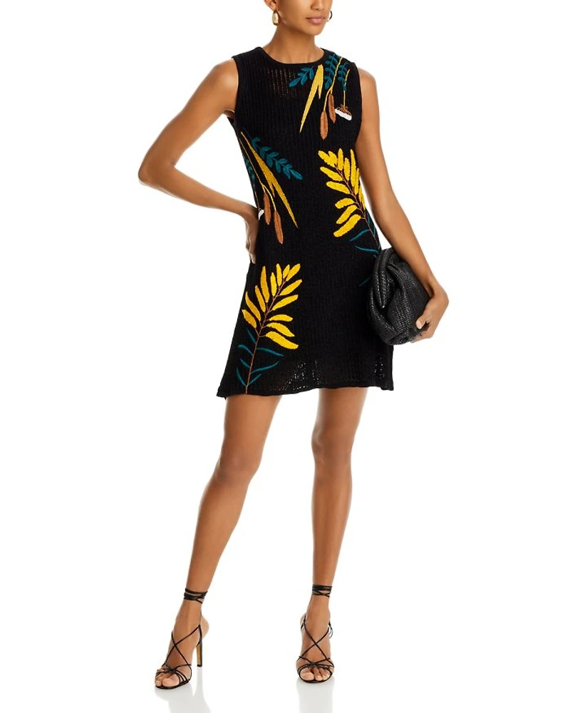 Embroidered Mini Sweater Dress