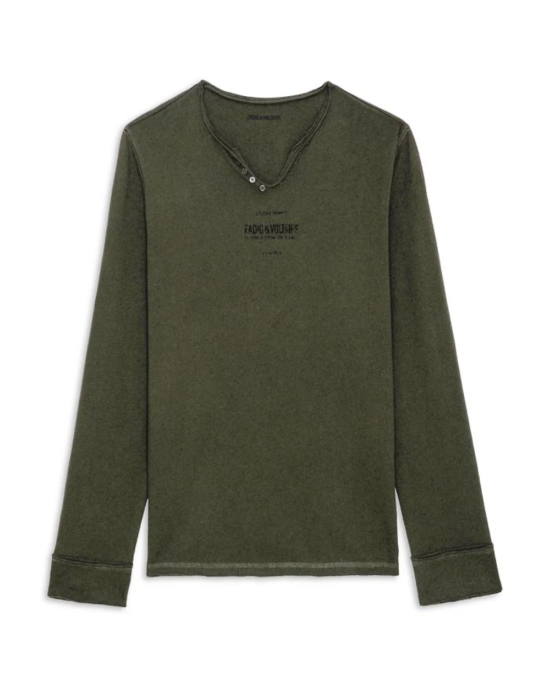 Monastir Cotton & Linen Logo Graphic Long Sleeve Henley