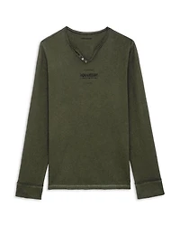 Monastir Cotton & Linen Logo Graphic Long Sleeve Henley