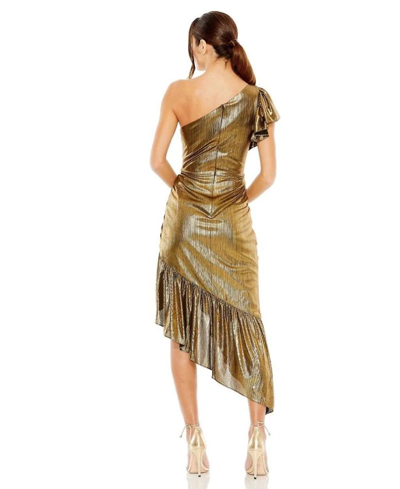 One Shoulder Flutter Sleeve High Low Dress