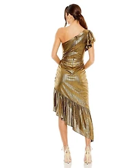 One Shoulder Flutter Sleeve High Low Dress
