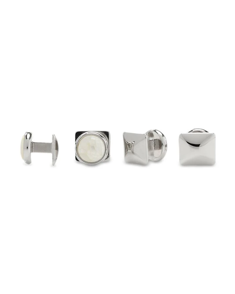 Silver-Tone Mother-of-Pearl Stud & Cufflink Set