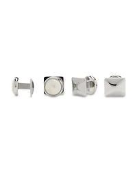 Silver-Tone Mother-of-Pearl Stud & Cufflink Set