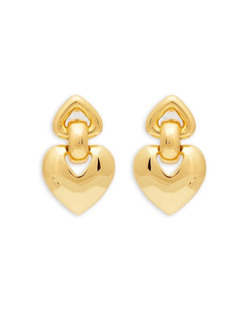 Double Heart Drop Earrings, 2"L
