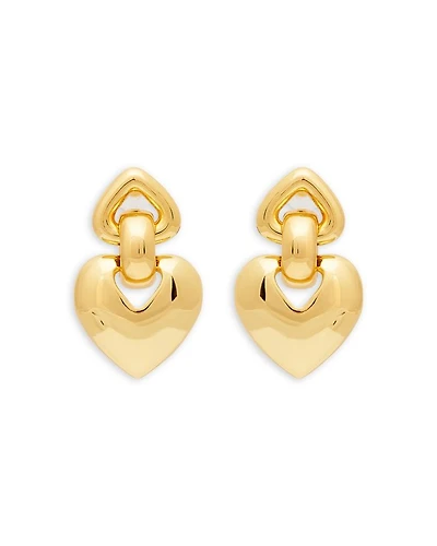 Double Heart Drop Earrings, 2"L
