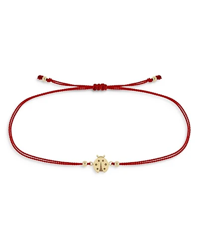 14K Yellow Gold Midi Bitty Ladybug Red Cord Bracelet