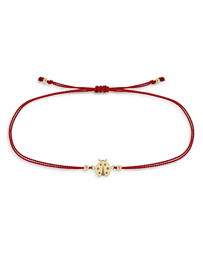 Zoe Chicco 14K Yellow Gold Midi Bitty Ladybug Red Cord Bracelet