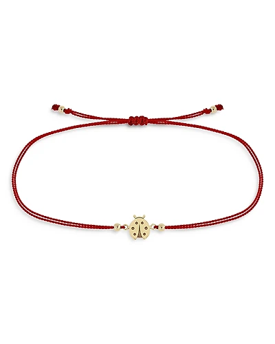 Zoe Chicco 14K Yellow Gold Midi Bitty Ladybug Red Cord Bracelet