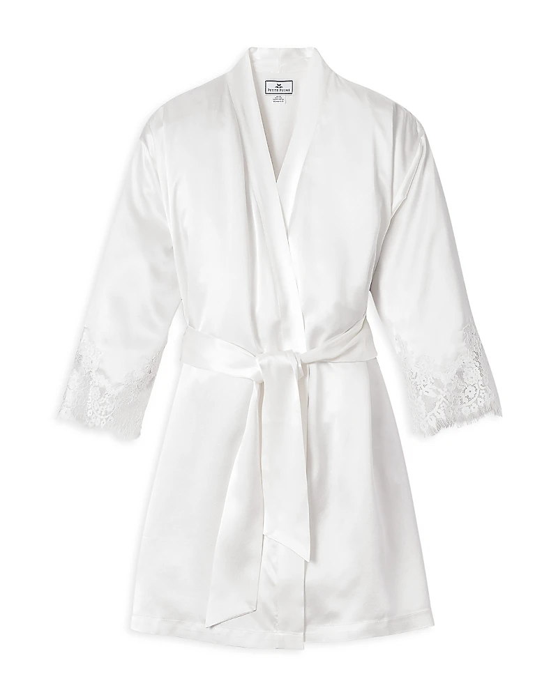 Petite Plume White Silk Lace Robe
