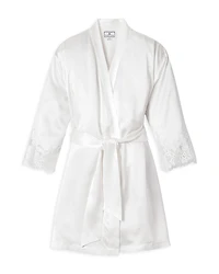 Petite Plume White Silk Lace Robe