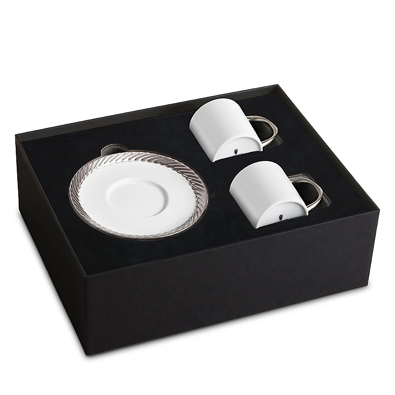 L'Objet Corde Platinum Trim Espresso Cup & Saucer, Set of 2