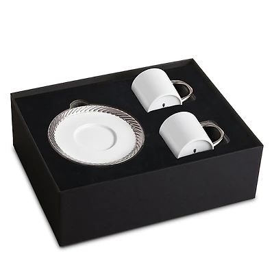 L'Objet Corde Platinum Trim Espresso Cup & Saucer, Set of 2
