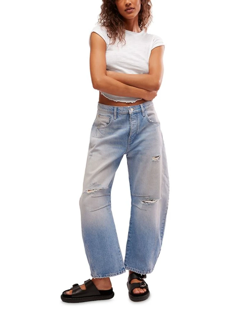 We The Free Good Luck Mid Rise Barrel Jeans Ultra Light Beam