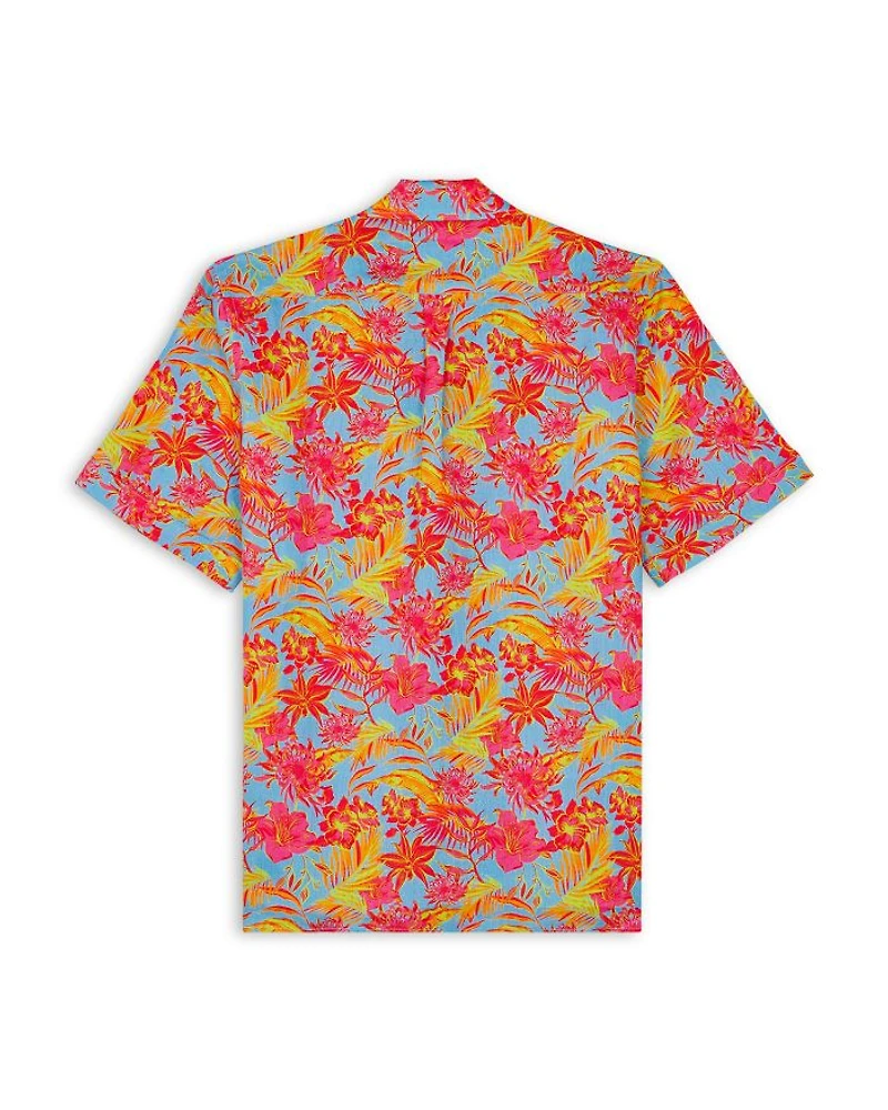 Charli Tahiti Flowers Print Linen Camp Shirt
