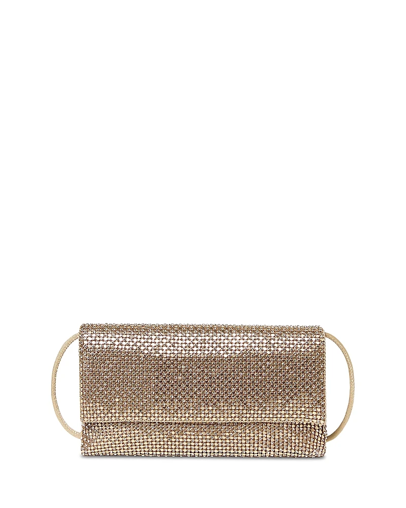 Loeffler Randall Charlee Gold-Tone Crystal Mesh Flap Clutch