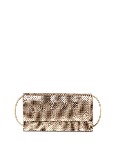 Loeffler Randall Charlee Gold-Tone Crystal Mesh Flap Clutch