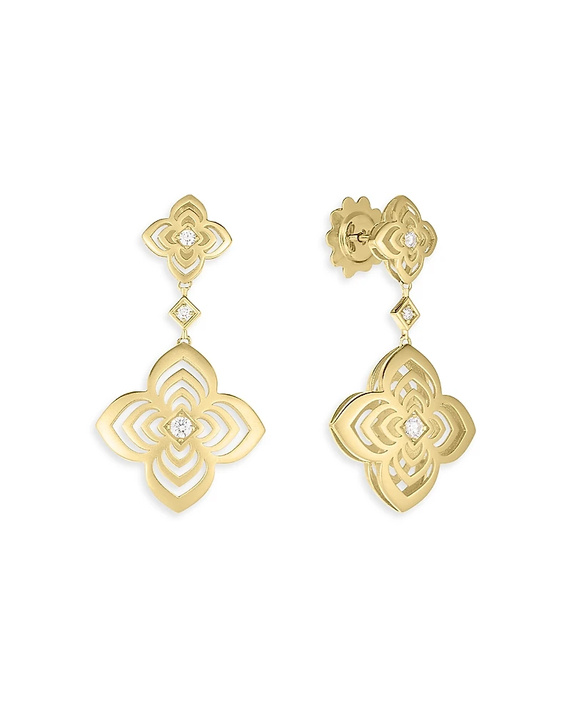 Roberto Coin 18K Yellow Gold Palazzo Ducale Diamond Satin Flower Drop Earrings
