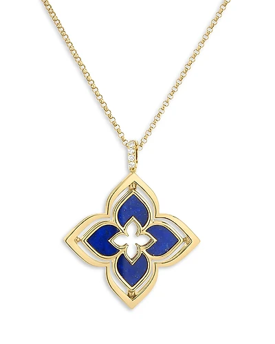 Roberto Coin 18K Yellow Gold Venetian Princess Pirouette Lapis & Diamond Reversible Flower Pendant Necklace, 16-17