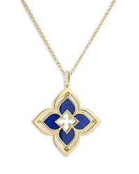 Roberto Coin 18K Yellow Gold Venetian Princess Pirouette Lapis & Diamond Reversible Flower Pendant Necklace, 16-17