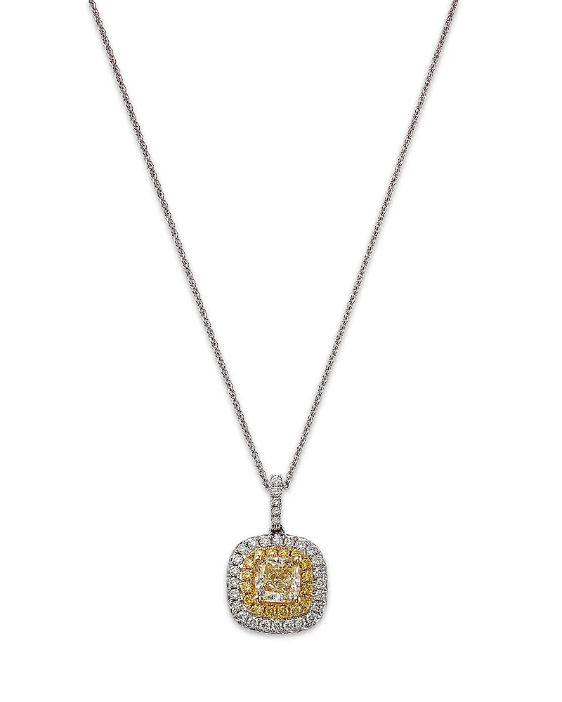 Bloomingdale's Fine Collection Yellow & White Diamond Halo Pendant Necklace