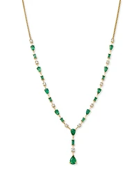 Emerald & Diamond Y Necklace in 14K Yellow Gold, 18"