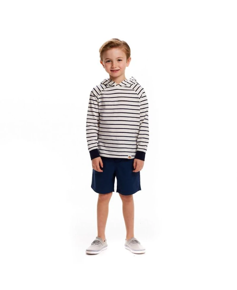 White Striped Knit Hoodie - Little Kid