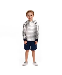 White Striped Knit Hoodie - Little Kid