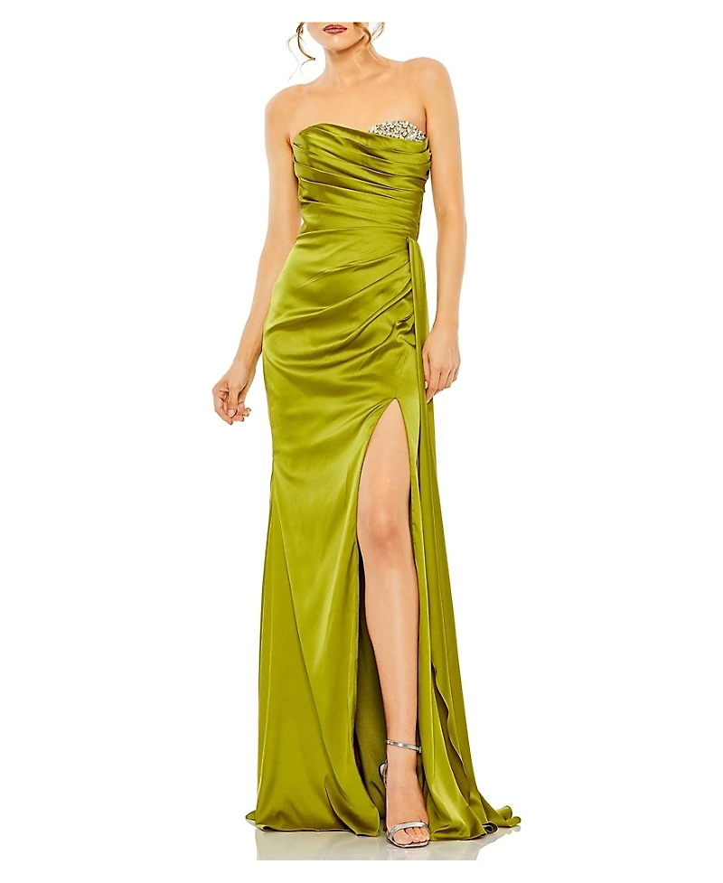Mac Duggal Strapless Embellished Sweetheart Neckline Satin Gown