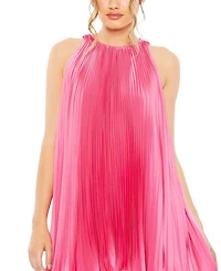 Pleated Halter Neck Flowy Mini Trapeze Dress
