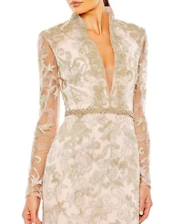 Long Sleeve Applique V-Neck Gown