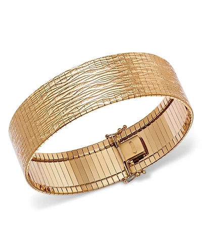14K Yellow Gold Textured Wide Omega Bracelet