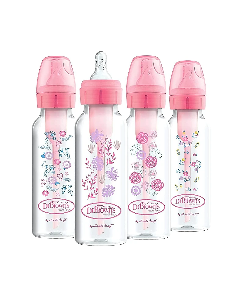 Dr. Brown's Dr. Browns Girls' Anti-Colic Options+ Narrow Baby Bottles 8oz, 4 Pack,