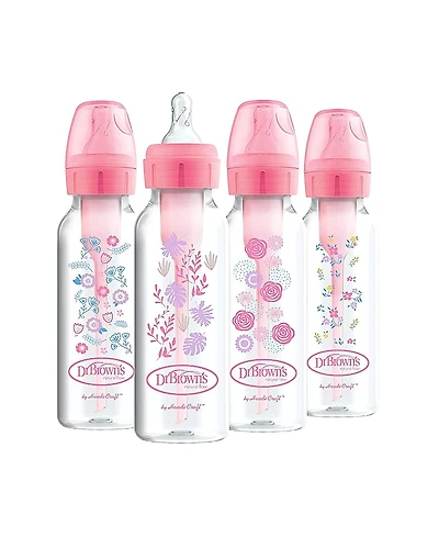 Dr. Brown's Dr. Browns Girls' Anti-Colic Options+ Narrow Baby Bottles 8oz, 4 Pack,