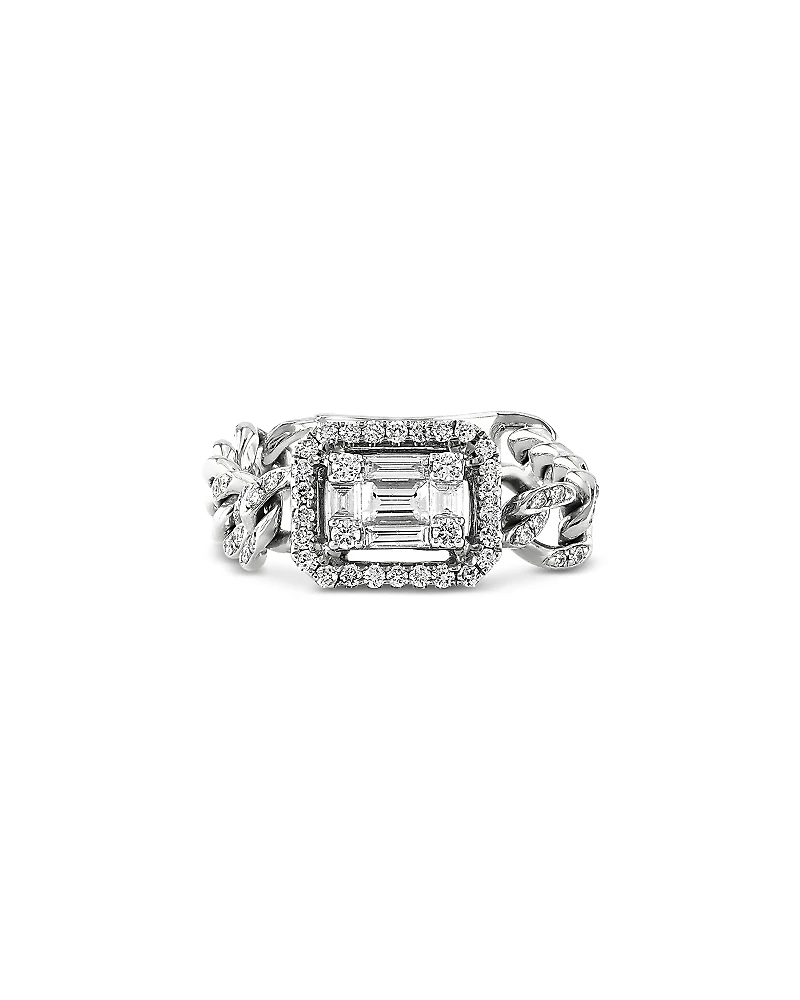 Zydo 18K White Gold Mosaic Diamond Groumette Link Ring