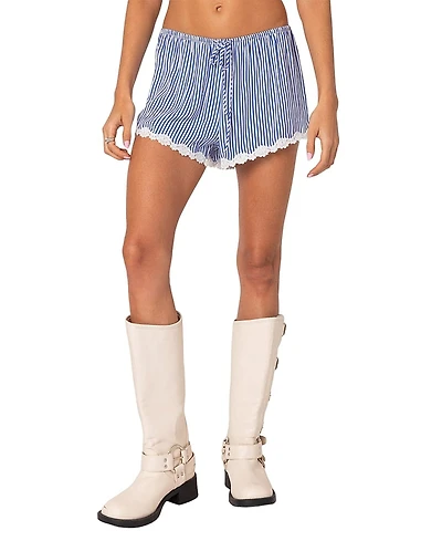 Edikted Patty Striped Lace Trim Shorts