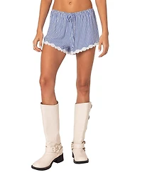 Edikted Patty Striped Lace Trim Shorts