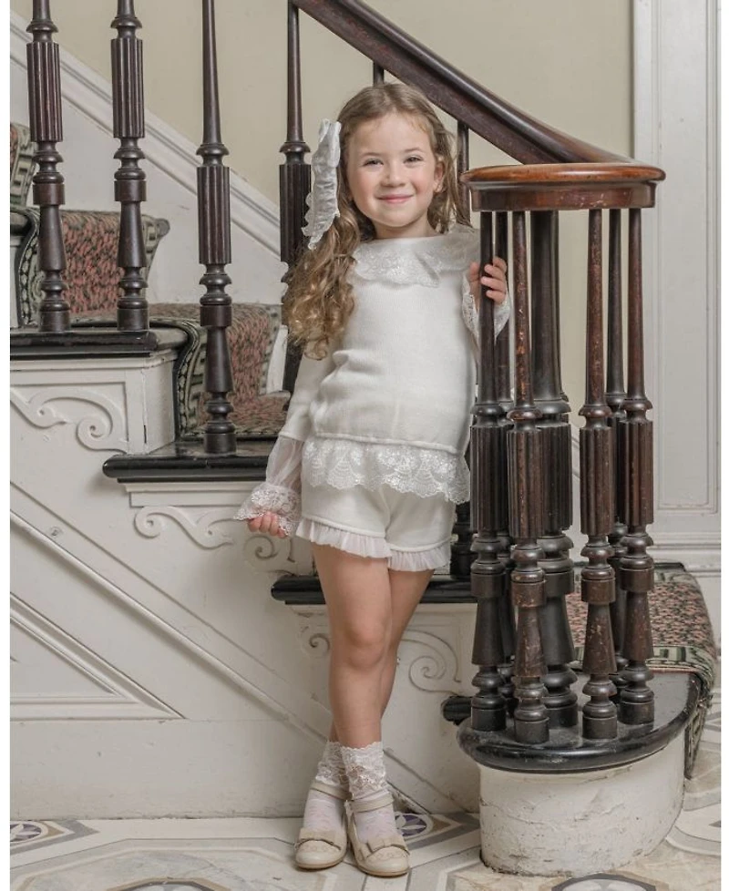 Girls' Emma White Cotton and Lace Top Shorts Set - Baby, Little Kid