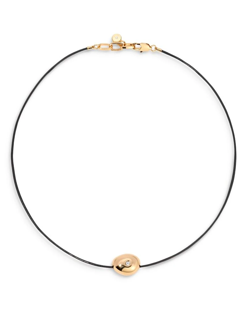 Pavé Polished Pebble Leather Pendant Necklace in 18K Gold Plated, 16"-17"