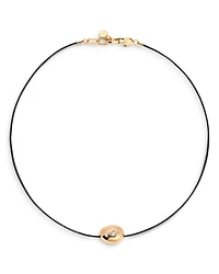 Pavé Polished Pebble Leather Pendant Necklace in 18K Gold Plated, 16"-17"