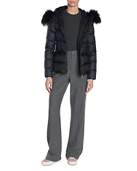 Boed Belted Down Jacket with Shearling Hood Trim