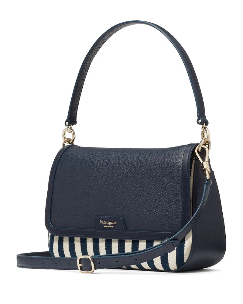 Hudson Striped Canvas Fabric Flap Shoulder Bag
