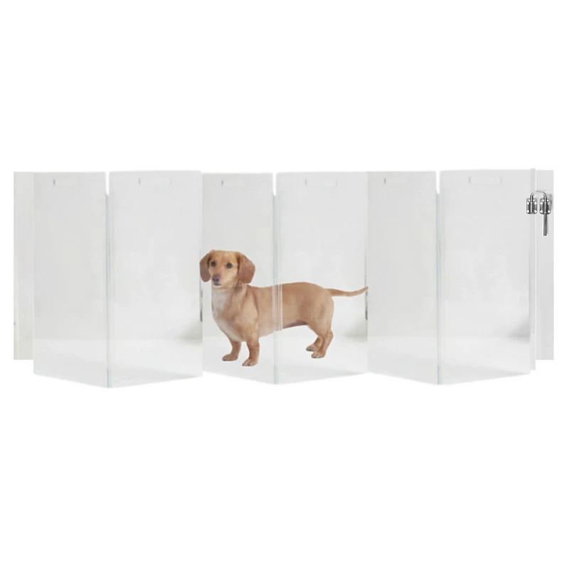 Clear Wall Mounted Zig Zag Pet Gate with Silver Latch, 6 Panel