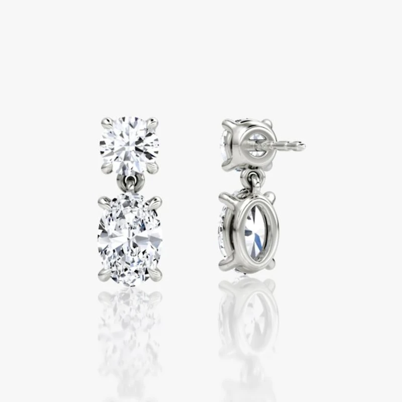 Signature Drop Earring in 14K White Gold, 1.5ctw Round Brilliant & Oval Lab Grown Diamonds